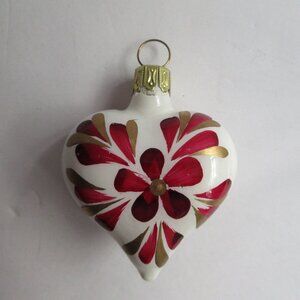 Bronner's Glass Christmas Ornament Heart Red & Gold Made in Germany